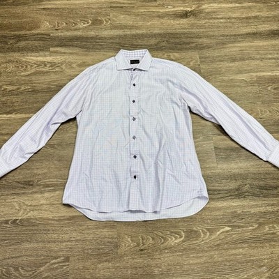 Mel Gambert Purple Check Dress Shirt Button Down Long Sleeve