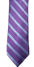 Mens Handmade 100% Silk Tie Purple Striped 57" x 3 1/2" Roundtree Yorke NWT