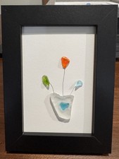 Framed Sea Glass Art Vase With Flowers