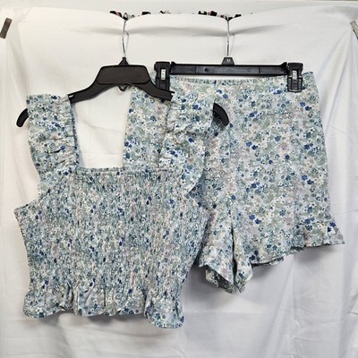 WOMENS JUNIORS PAPER CRANE 2 PC MULTICOLORED FLORAL SMOCKED TANK TOP & SHORTS M
