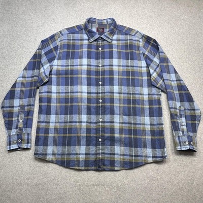 UNTUCKit Shirt Mens XXL Blue Plaid Linen Slim Fit Tribuno WR Wrinkle Resistant