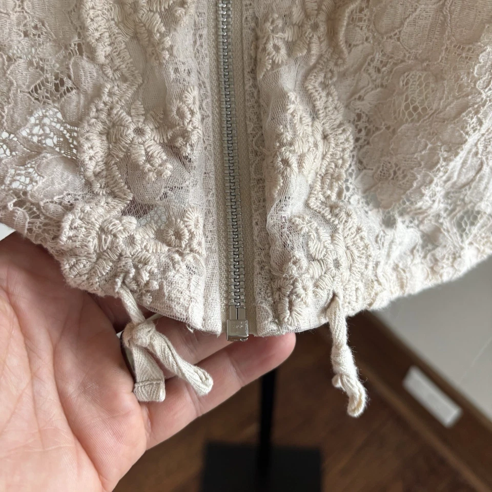 Sudadera con Capucha Cato Mujer M Beige Manga 3/4 Floral Encaje Cremallera Completa Boho Chic Cottagecore Foto 3 de 4