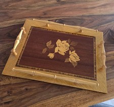 Tablett, Holz, Intarsien, Rosen,Vintage Handarbeit, Deko 70er 80er 