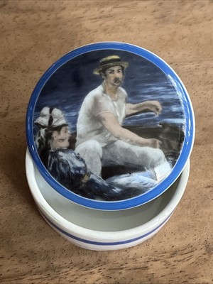     LIMOGES LECLAIR ''WOOING'' PAINTING TRINKET BOX MANET ARTIST