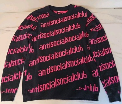 Anti Social Social Club Mens Medium In The Loop All Over Logo Sweater Black Pink