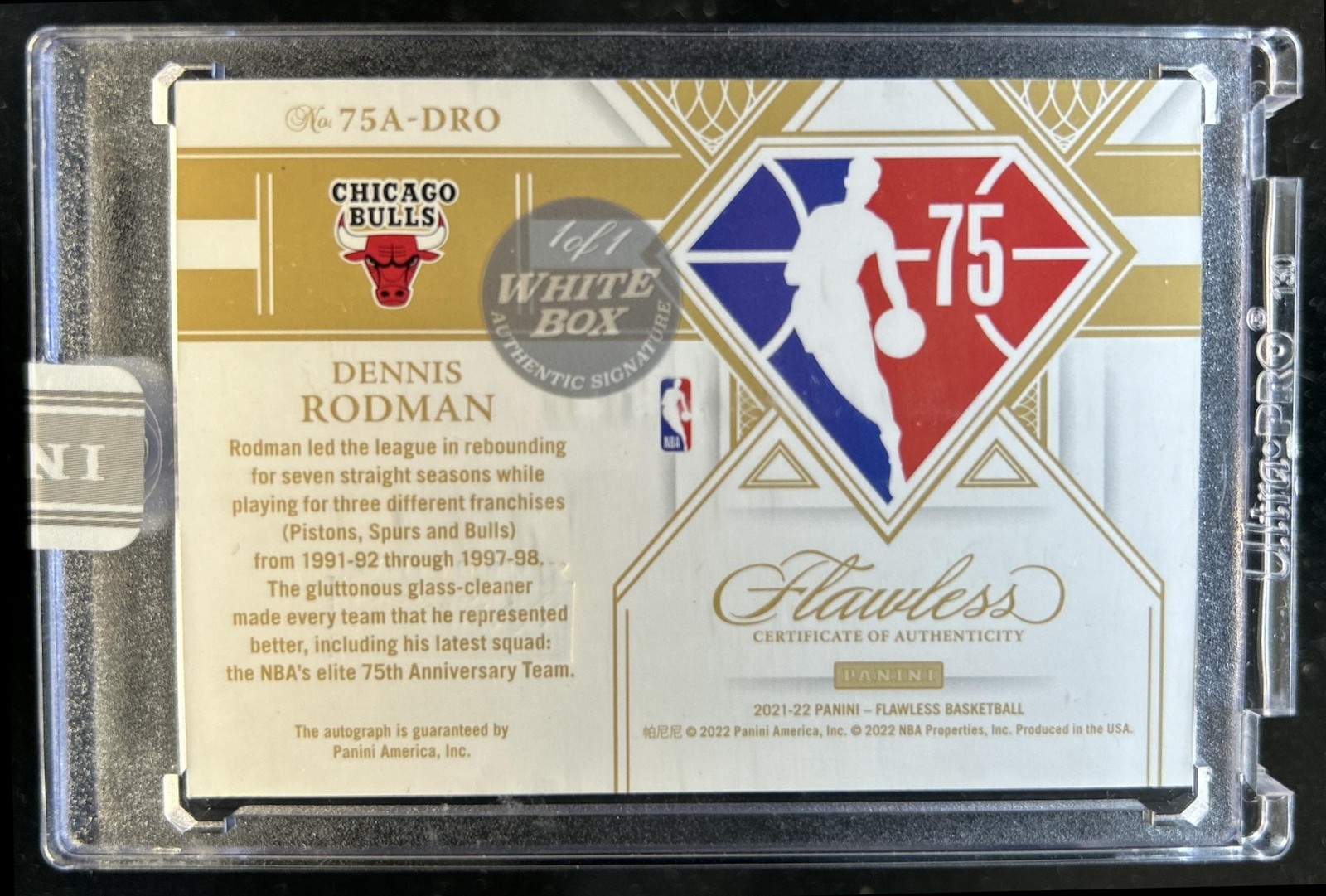 2021-22 Panini Flawless Dennis Rodman White Box Auto Autograph #1/1 Bulls view 2