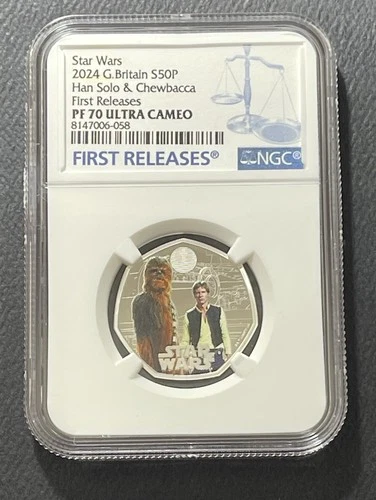 Great Britain 2024 50 Pence Silver Coin: Han Solo/Chewbacca NGC PF70 Ultra Cameo