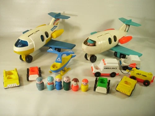 Vintage Fisher Price Little People Jet Airplane helicopter cars toy lot