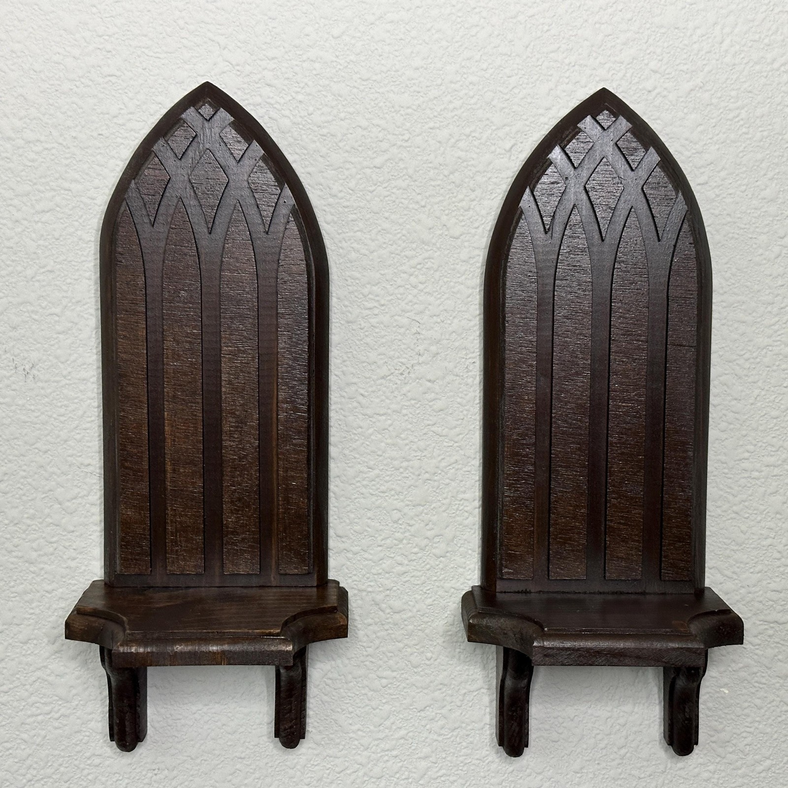 Gothic Cathedral Sconce Set, Double Corbel Wood Arch Candle Holder, Altar Decor