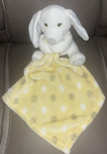 Little Beginnings Plush Lovey Puppy Dog Security Blanket White Yellow Gray Dots