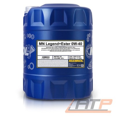 MANNOL 20 L LEGEND+ESTER 0W-40 MOTORÖL FÜR VW 505 RN17 MB 229.5 BMW FIAT FORD