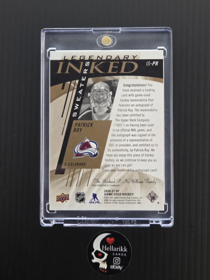 Patrick Roy 2020-21/5 suéteres entintados Legendary Auto Patch IS-PR Colorado UD Foto 2 de 2