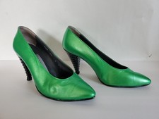 Vintage Pancaldi Size 4.5 Emerald Green Black Cone Stacked High Heel Pumps
