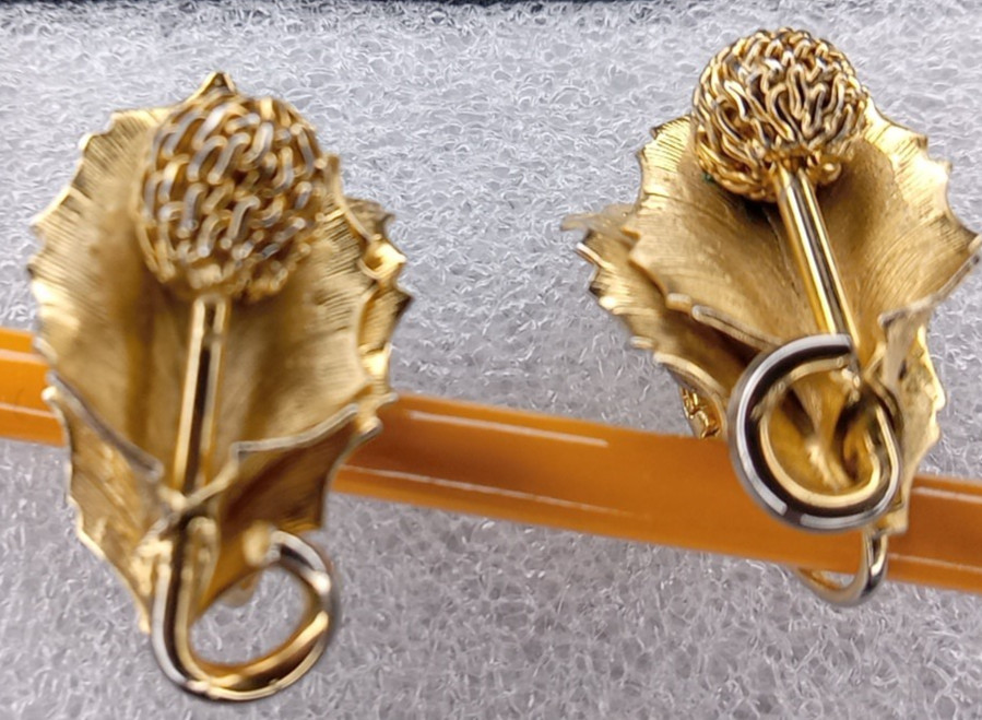 Leaf Berry Clip On Gold Toned Earrings