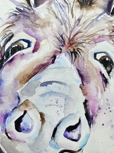 Original watercolour painting signed by Elle Smith Art of a Donkey large and new - Picture 3 of 7