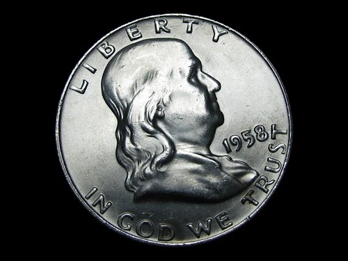 1958-D Franklin Half Dollar Silver ---- Gem BU+ FBL Stunning Coin ---- #KK026
