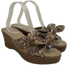 Vintage Mudd Emma Women 10 Brown Floral Bow Wedge Platform Slide Sandal Y2K Boho