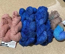 Lot Of 8 Darn Good Yarn Silk Skeins Lace & Fingering Mix Sandy Beach Rose Blue