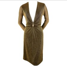 Gucci Tom Ford Fall 2000 Shimmering Gold Mini Dress Deep Plunge 38 Runway