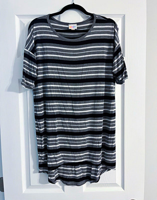 LuLaRoe Women s 2XS Gray/Black/White Striped Round Neck Short Sleeve T-Shirt