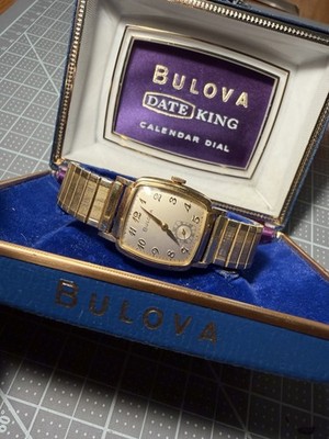 Vintage Bulova Rectangular Manual Wind 17J Swiss Date King Box