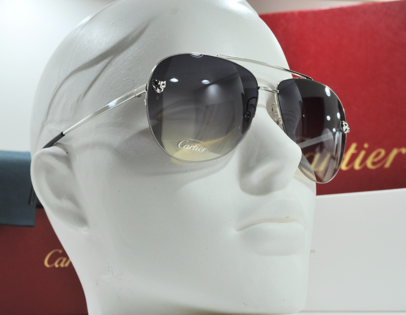 Cartier CT0065S Panthere Silver Glasses New Authentic with Box & Certificate-image