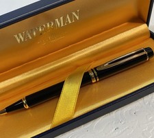 Vintage Waterman Le Man Ball Point Pen Black with Gold Filled Trim In Box NO INK