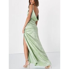 New Lulus Dress Slip Dress Satin Floral Jacquard Cowl Green XL Formal Wedding