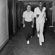 American athletes Helen Stephens Jesse Owens pictured at the Hotel- Old Photo