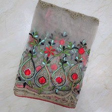 Indian Ethnic Bridal Punjab Phulkari Embroidered Tissue Net Dupatta Scarf Hijab