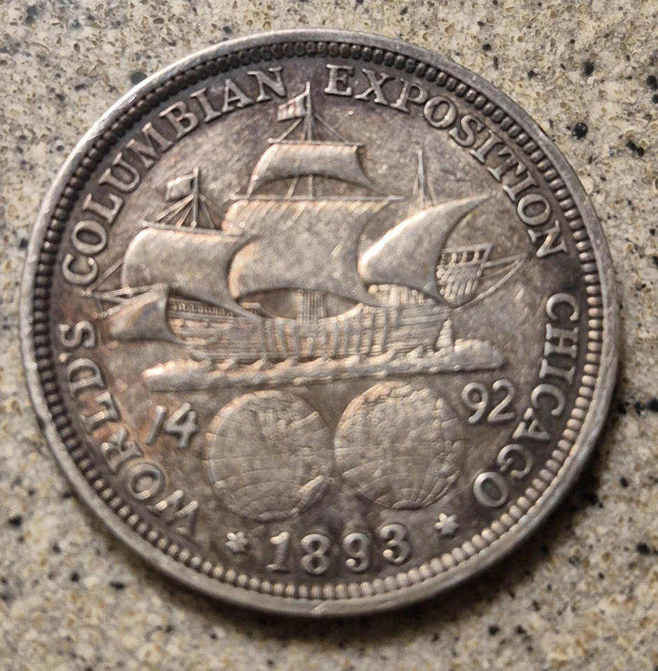 1893 Columbian Exposition Toned Commemorative 90% Silver 50c Half Dollar Toned! - Image 2 of 2