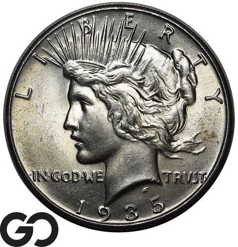 1935 Peace Dollar, Tough This Nice Smooth Cheek, Great Solid Gem BU++ Final Year