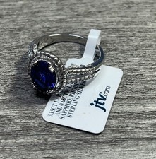 Lab Blue Saphire Lab White Sapphire Cocktail Ring Sz9 5.5G New 925 Sterling Silv