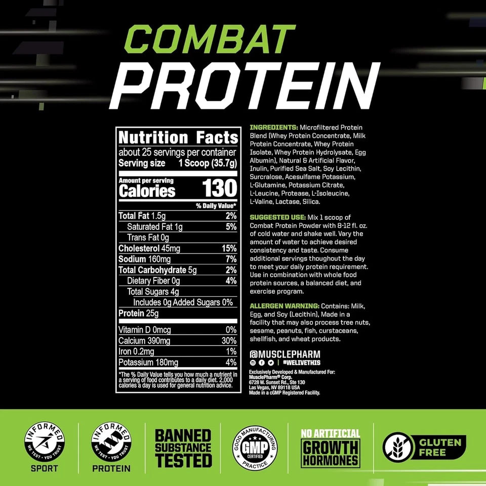 Proteína en polvo MusclePharm Combat, sabor vainilla, combustibles 2 libras (paquete de 1)  Foto 3 de 4
