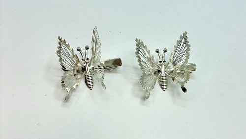 Vtg Metal Moving Butterfly Hair Clip Fluttering Wings Alligator Clip Set Of 2