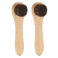 2pcs Shoe Cleaning Brush 6" Beech Wood Horsehair Boot Brushes, Brown