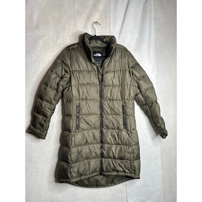 The North Face Womens 550 Down Long Puffer Parka Jacket Olive Green Medium