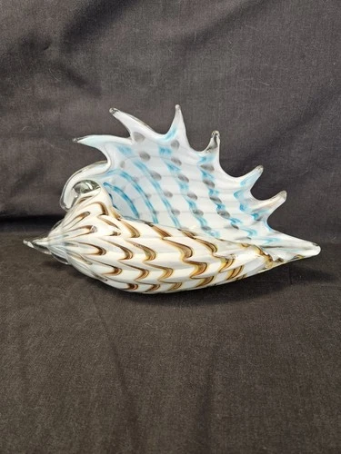 Murano SEALIFE Conch Seashell Centerpiece VASE 12” Folded Blue Figurine Heavy