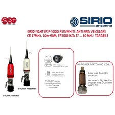 SIRIO FIGHTER P-5000 PL RED O WHITE ANTENNA VEICOLARE CB 27MHz, 10m-HAM, FREQUEN