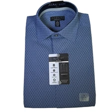 Alfani Men's RegularFit Stain Honeycomb Dress Shirt Navy White 14-14.5 32-33 $60