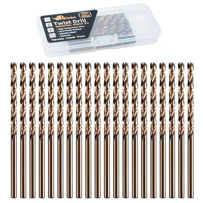20PCS HSS M35 5/32'' Cobalt Drill Bit Set for Steel Cast Iron Hard Plastic Wood