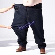 New Men Plus Size Jeans Stretch Denim Pants Long Trousers Elastic Waist Vintage