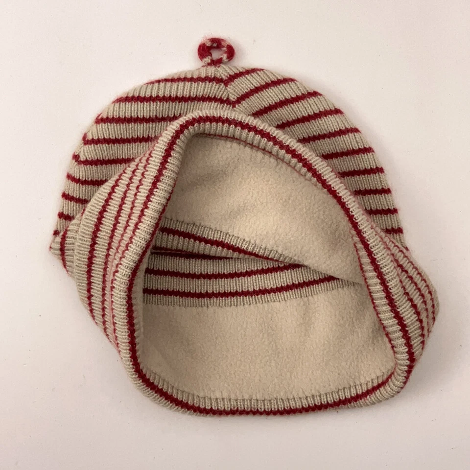 复古 The Gap 兔毛羊羔毛混纺冬季帽子米色薄红色条纹 — 第 3/4 张图片