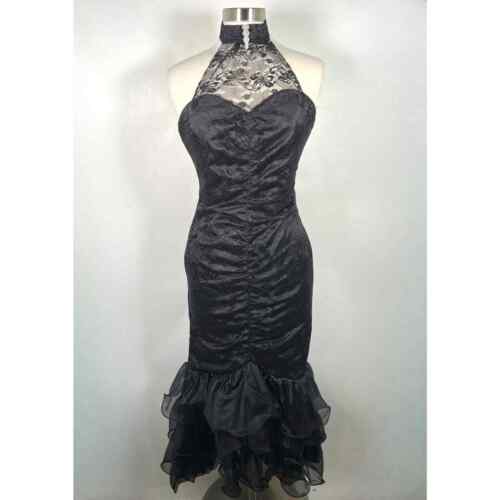Vintage Dirty Dancing Neckholder Spitze Overlay Cocktailkleid 4 schwarz Meerjungfrau 1987 - Bild 11 von 11