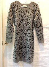 Loft Gray & Black Animal Print Sweater Dress, Petite Md, Excellent Condition