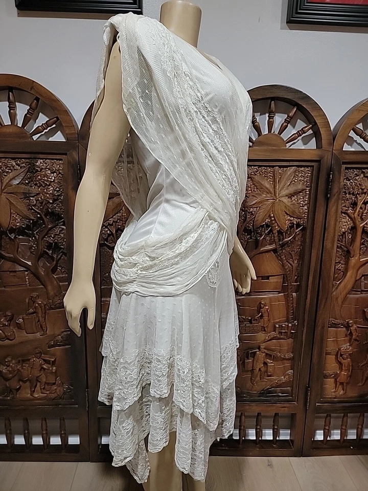 Vestido Climax Karen Okada Por David Howard Vintage Encaje Mujer Marfil 9/10 #C Foto 4 de 4