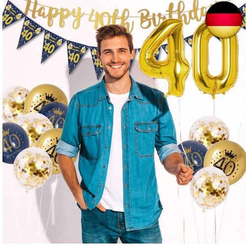 40. Geburtstag Deko Set - Girlande & Wirbel In Gold