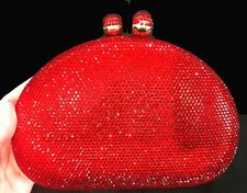 New Ruby Red With Ruby Red Crystal 1/2 Moon Hard Shell Clutch Bag- Fits Iphone