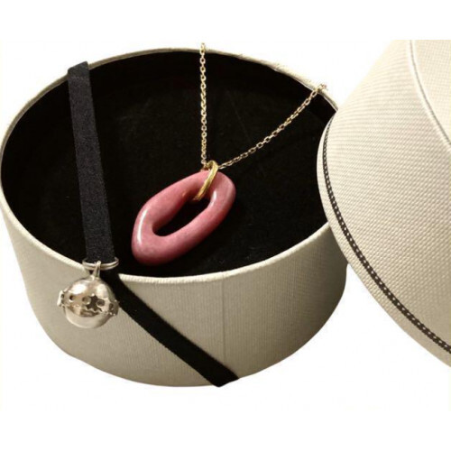TOUS Natural stone rhodonite Pendant Gold/pink Color with Box limited From JAPAN