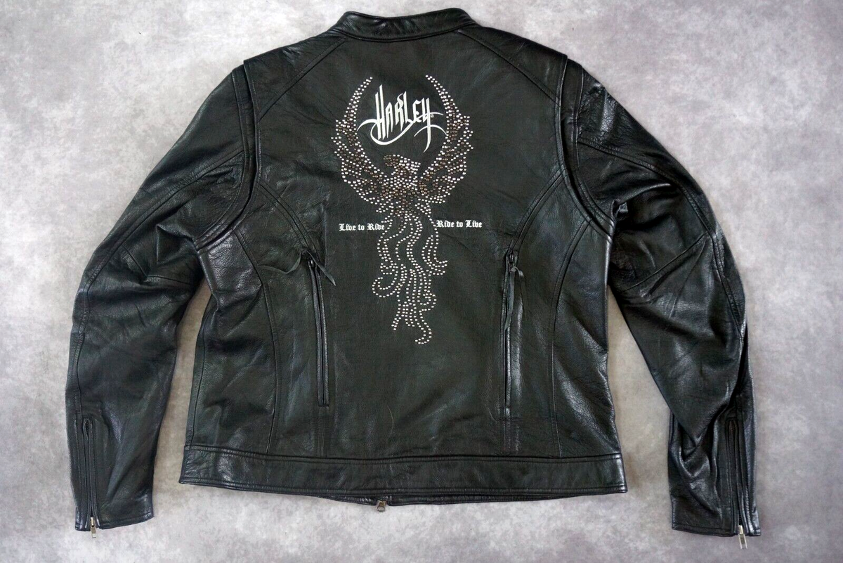 ウィル Harley Davidson Women MAJESTIC Studded Eagle Black Leather Jacket